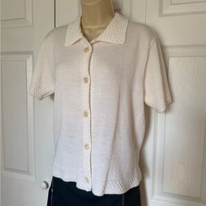 Vintage Designers Originals Cream Knit Button Front Top Size M